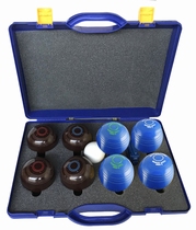 Koersbalspelballen blauw/bruin in koffer, bg-bias 3 